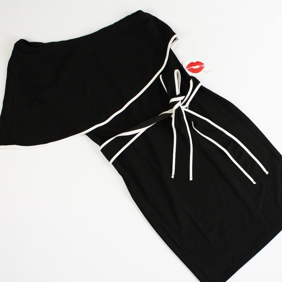 Contrast Tie Belt Flounce One Shoulder Dress - Picture 7 of 8